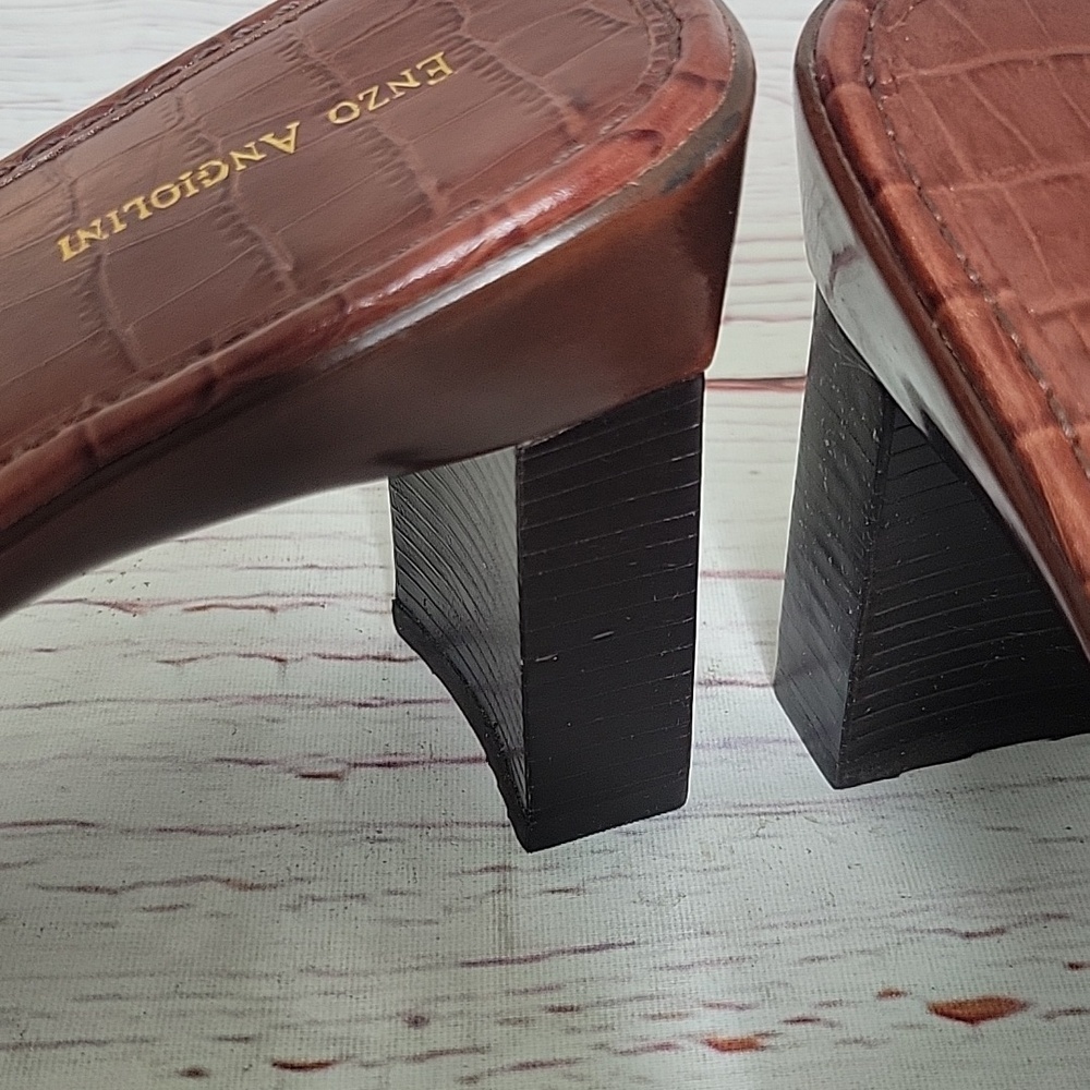 Enzo Angiolini Women’s Brown Leather Croc-Effect Heeled Sandals Size 8 - Picture 5 of 11